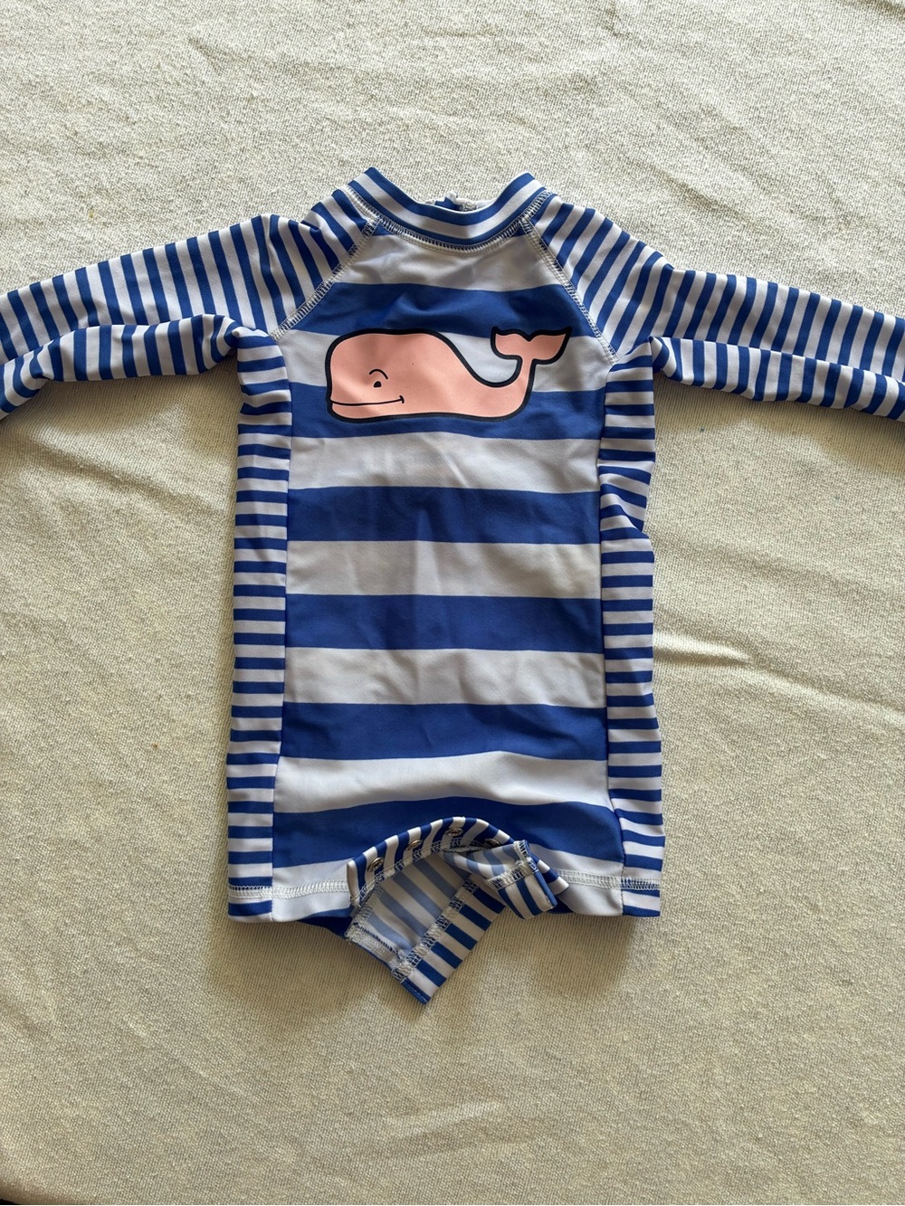 Vineyard Vines Blue & White Striped Kids Rash Guard with Pink Whale